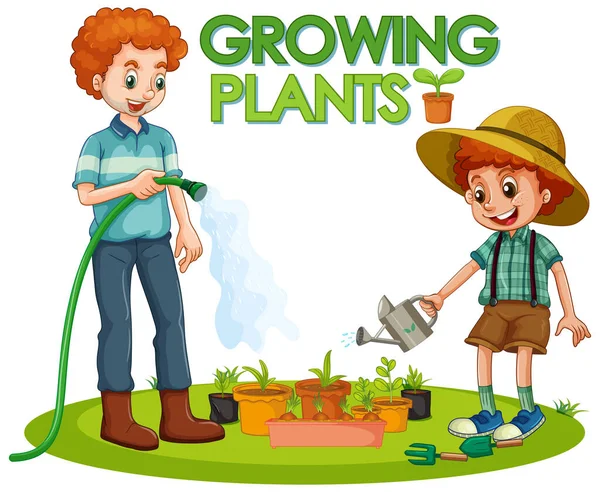 Scene Kid Planting Trees Garden Illustration Royalty Free Stock Vectors