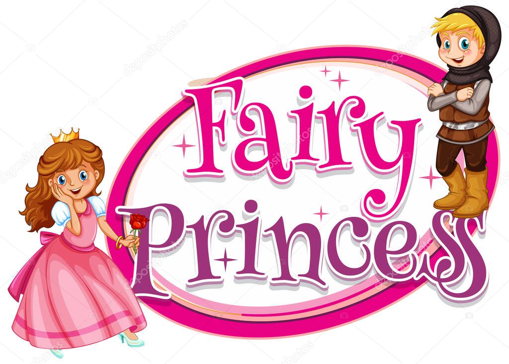 Font design for word fairy princess with knight and princess illustration