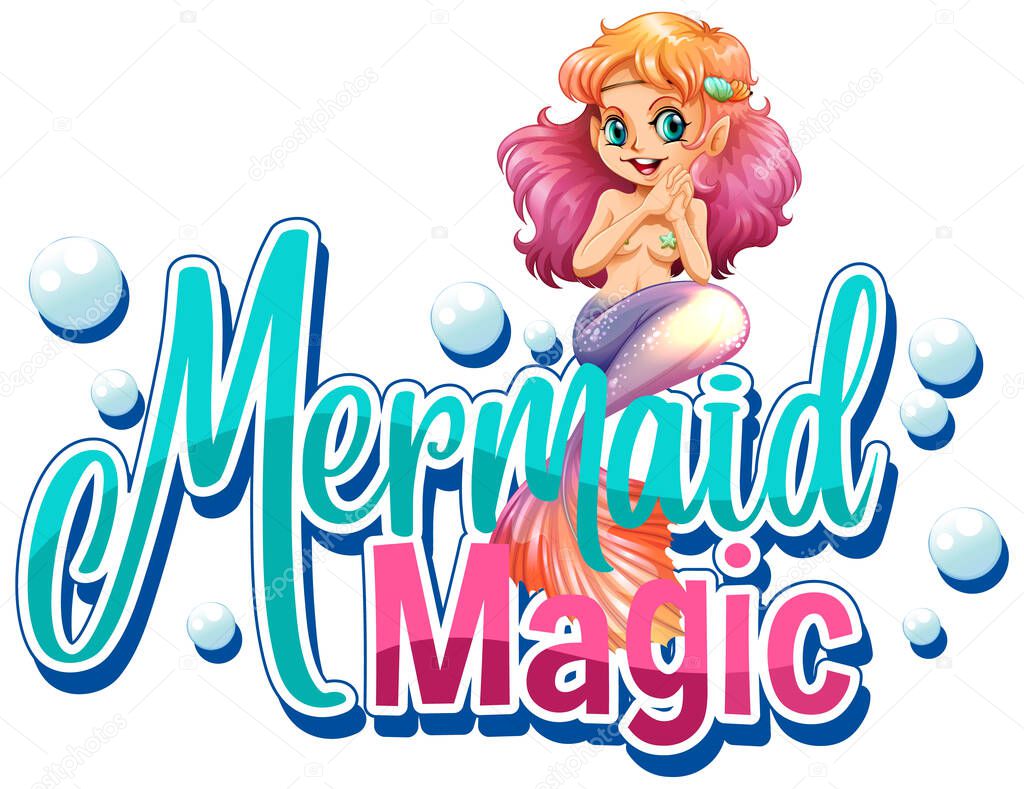 Font design for word mermaid magic on white background illustration