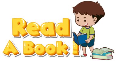 Kelimesi kelimesine yazı tipi tasarımı bir çocuk bir kitap illüstrasyonu okuyordu.