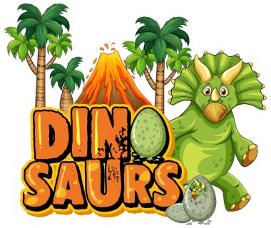 Orman illüstrasyonunda triceratops kelimesi için yazı tipi tasarımı