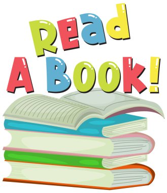 Kelimeler için yazı tipi tasarımı bir kitap yığınıyla resimlendirilmiş bir kitap oku
