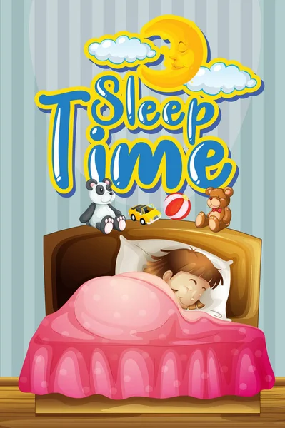 Font Design Word Sleep Time Girl Sleeping Bed Illustration — Stock Vector
