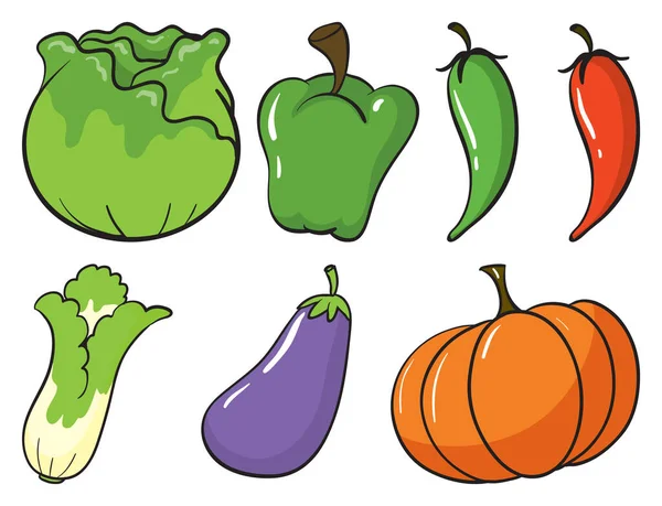Large Set Fruits Vegetables White Background Illustration — Stock Vector