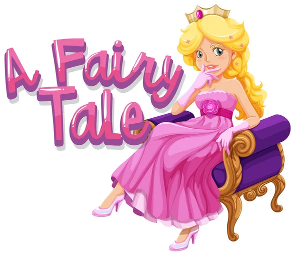 Lettertype Design Word Fairytale Beautiful Princess Sitting Illustration — Stockvector