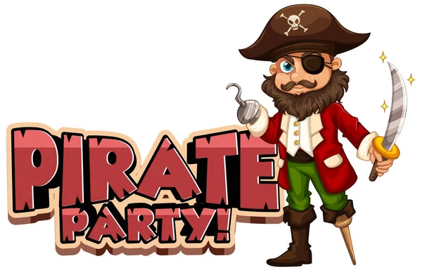 Diseño Fuente Para Palabra Fiesta Pirata Con Ilustración Capitán — Vector de stock