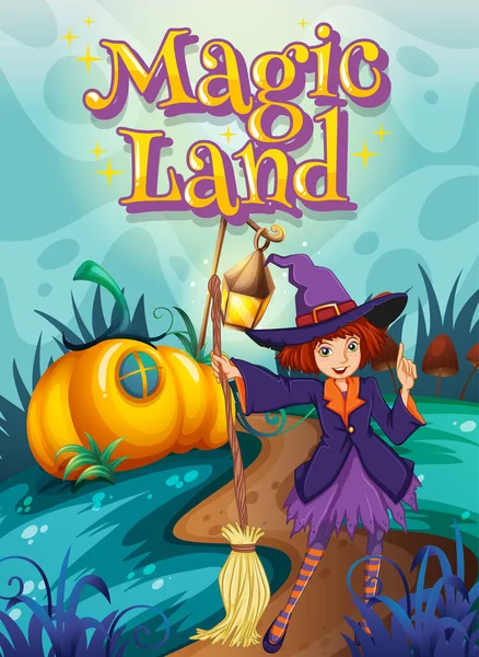 Projektowanie Czcionki Dla Word Magic Land Witch Park Illustration — Wektor stockowy