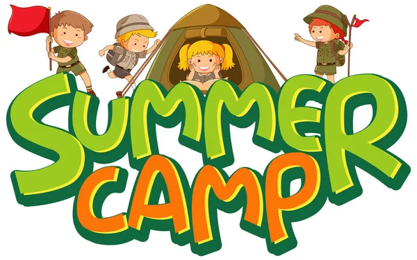 Projektowanie Czcionki Dla Word Summer Camp Many Kids Tent Illustration — Wektor stockowy