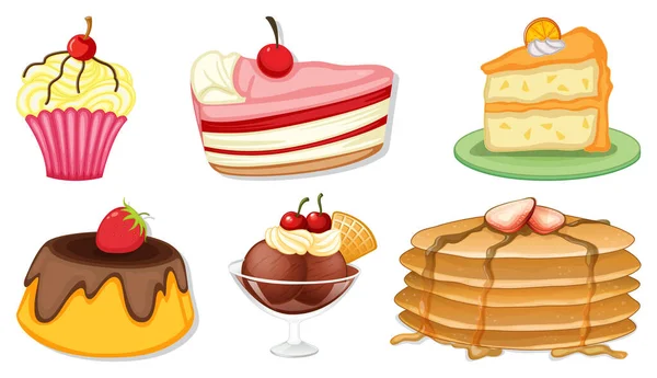 Grote Set Van Verschillende Menu Voor Desserts Witte Achtergrond Illustratie — Stockvector