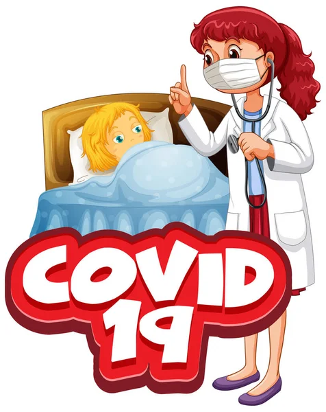 Schriftdesign Für Wort Covid Mit Kranken Mädchen Bett Illustration — Stockvektor