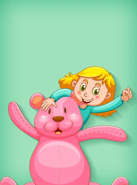 Ebene Hintergrund Mit Mädchen Und Großen Teddybär Illustration — Stockvektor