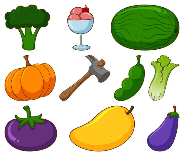 Ampia Serie Diversi Alimenti Altri Elementi Illustrazione Sfondo Bianco — Vettoriale Stock