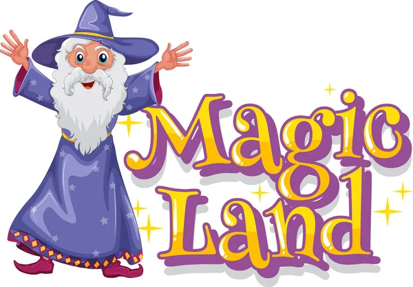 Font Design Word Magic Land Old Wizard White Background Illustration — Stock Vector