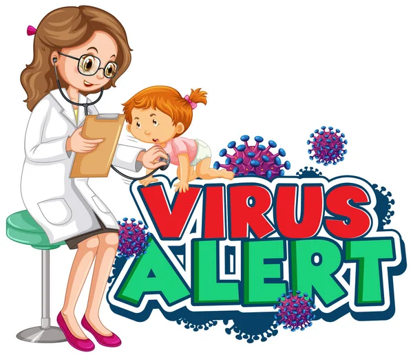 Doktor Küçük Kız Illüstrasyonu Ile Virüs Kelimesi Için Yazı Tipi — Stok Vektör