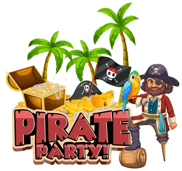 Font Design Word Pirate Party Pirate Treasure Hunt Illustration — Stock Vector