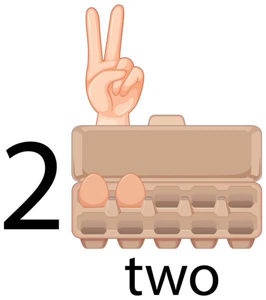 Counting Number Two Hand Gesture Eggs Carton Illustration — Stock Vector