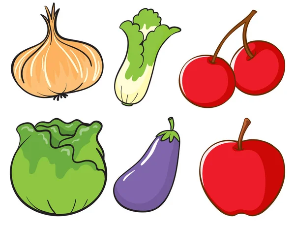 Large Set Fruits Vegetables White Background Illustration — Stock Vector