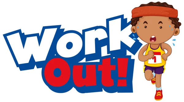 Font Design Word Work Out Kid Doing Exercise Illustration — Stock Vector