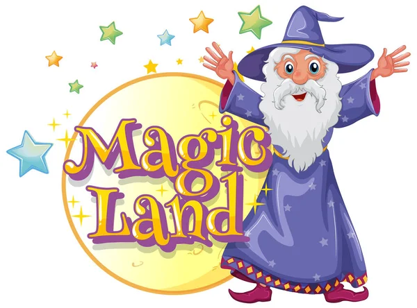 Font Design Word Magic Land Wizard Moon Illustration — Stock Vector