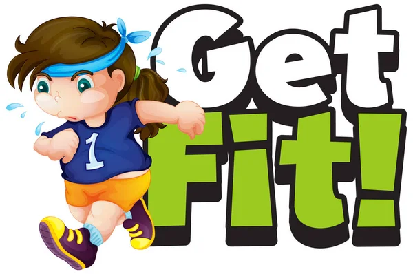 Projektowanie Czcionki Dla Word Get Fit Girl Running Illustration — Wektor stockowy