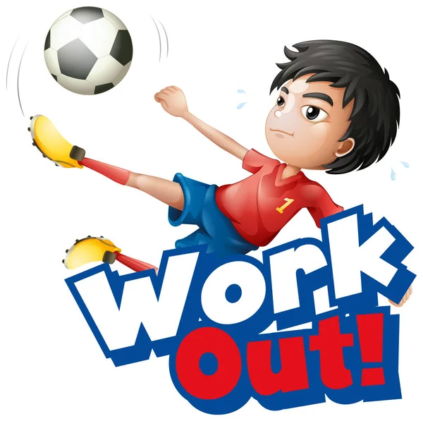 Projektowanie Czcionki Dla Word Work Out Kid Doing Exercise Illustration — Wektor stockowy