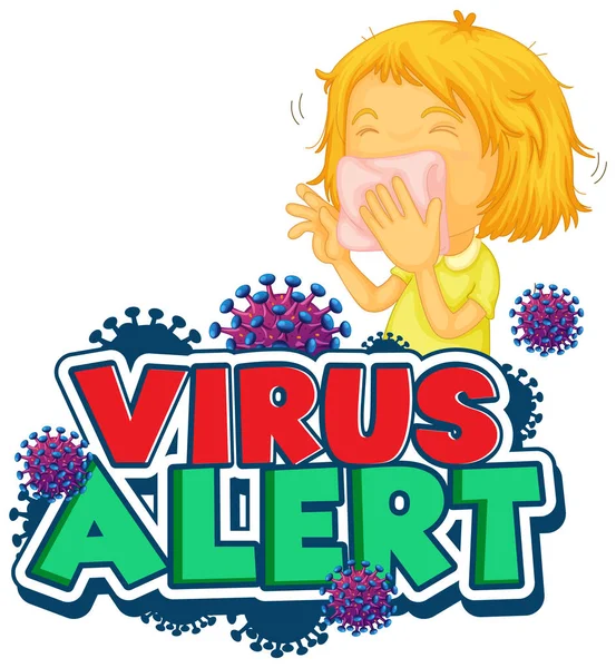 Projektowanie Czcionki Word Virus Alert Sick Girl Illustration — Wektor stockowy