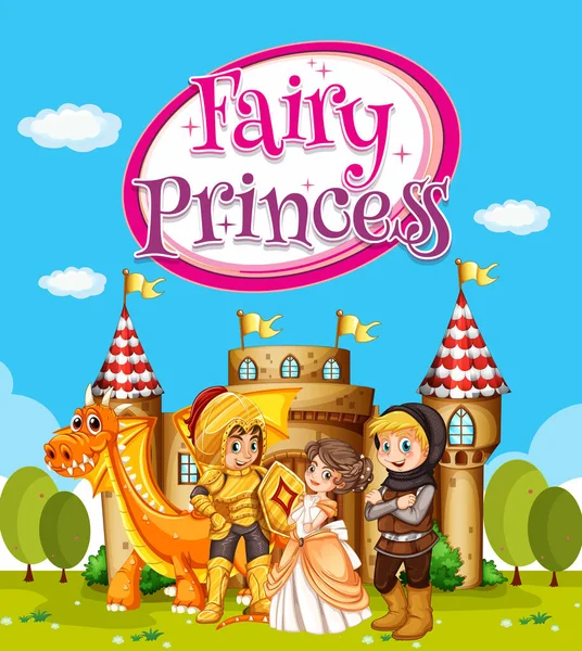 Font Design Word Fairy Princess Knight Princess Illustration — Stock Vector