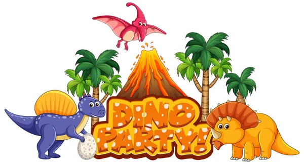 Návrh Písma Pro Word Dino Party Mnoha Dinosaury Lese Ilustrace — Stockový vektor