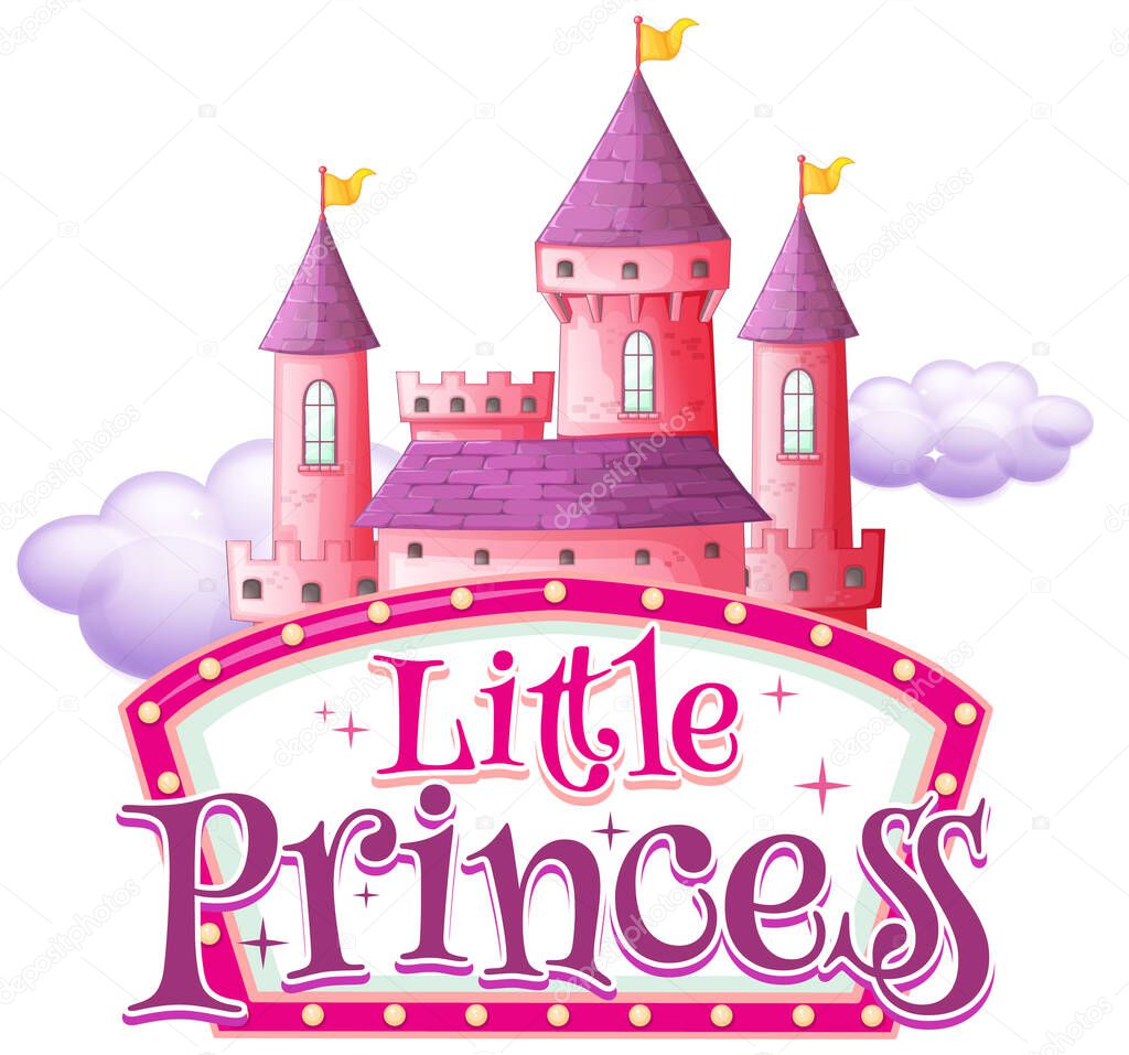 Font design for word little princess with pink castle illustration