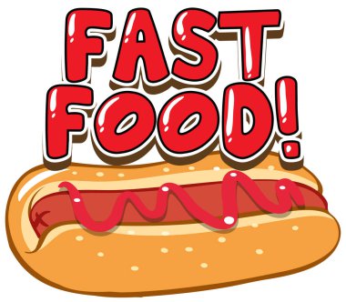 Beyaz arkaplanda sosisli sandviç ile kelime fast food için yazı tipi tasarımı