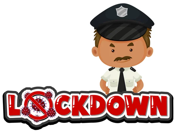 Coronavirus Poster Design Word Lock Policeman Illustration — Stock Vector