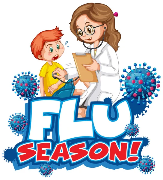Font Design Word Flu Season Doctor Little Boy Illustration — Stock Vector