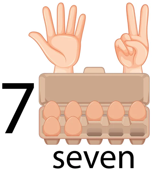 Counting Number Seven Eggs Carton Illustration — Stock Vector