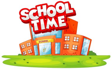 Okul binasında kelime okulu illüstrasyonuyla