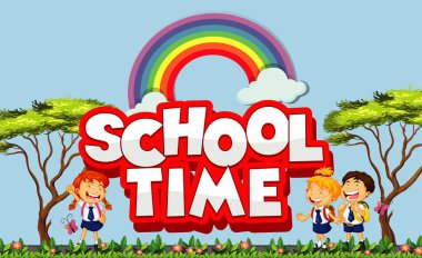 Beyaz arkaplan illüstrasyonunda kelime okulu için yazı tipi tasarımı