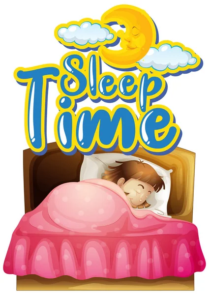 Designul Fontului Pentru Timpul Somn Fata Dormind Ilustrație Pat — Vector de stoc