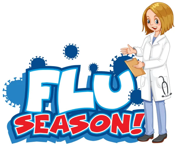 Font Design Word Flu Season Doctor White Background Illustration — Stock Vector