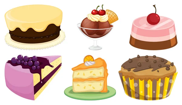 Grote Set Van Verschillende Menu Voor Desserts Witte Achtergrond Illustratie — Stockvector