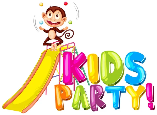 Font Design Word Kids Party Monkey Juggling Slide Illustrations — 스톡 벡터