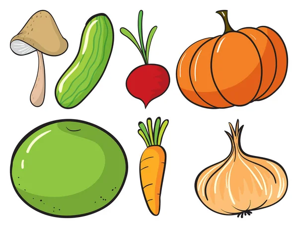 Grande Conjunto Frutas Legumes Sobre Fundo Branco Ilustração —  Vetores de Stock