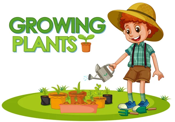 Scene Kid Planting Trees Garden Illustration Stock Vector