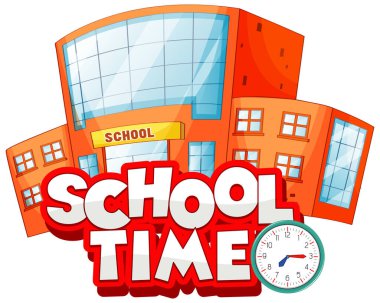 Beyaz arkaplan illüstrasyonunda kelime okulu için yazı tipi tasarımı