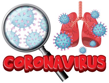 Coronavirus poster tasarımı kelime ve virüs hücreleri çizimi