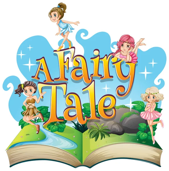 Lettertype Design Word Fairy Tale Fairies Flying Garden Illustration — Stockvector