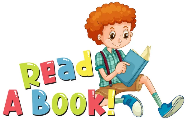 Font Design Word Read Book Boy Reading Illustration — Stock Vector