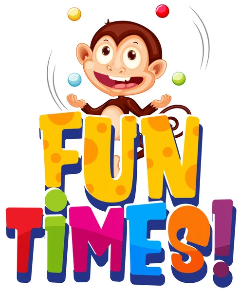 Font Design Pro Word Fun Times Monkey Juggling Balls Illustration — Stockový vektor