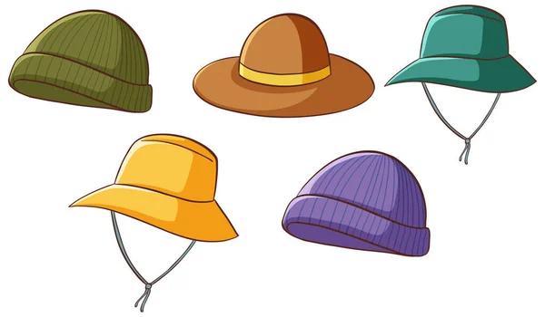 Conjunto Sombreros Aislados Ilustración — Vector de stock