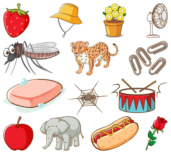 삽화에 나오는 동물과 물체들의 — 스톡 벡터