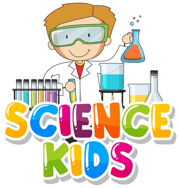 Lettertype Design Voor Woord Science Kids Boy Doing Science Lab — Stockvector