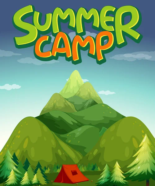 Szenenhintergrund Design Für Wort Sommerlager Mit Berg Hintergrund Illustration — Stockvektor